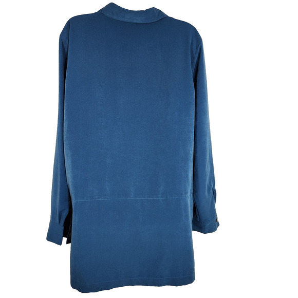 TravelSmith Womens Tunic Shirt Micro Suede Large Teal Blue Button Up Long Sleeve - Picture 2 of 10